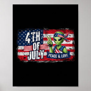 Affiche Drapeau américain 4 juillet Alien Ufo
