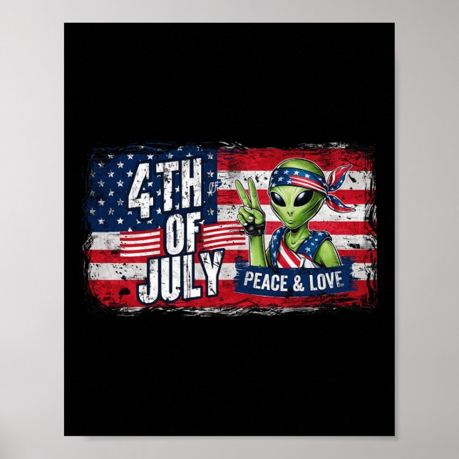 Affiche Drapeau américain 4 juillet Alien Ufo (Devant)