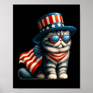 Affiche Drapeau Américain 4 juillet Chat Meowica En