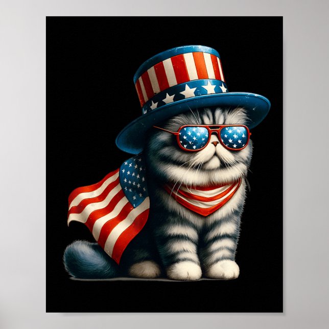 Affiche Drapeau Américain 4 juillet Chat Meowica En (Devant)