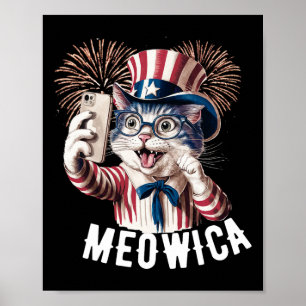 Affiche Drapeau américain 4 juillet chat Meowica Patriotiq