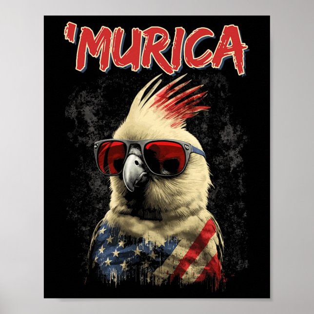 Affiche Drapeau américain 4 juillet Cockatiel Patriotique (Devant)