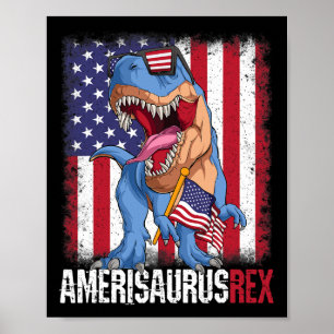 Affiche Drapeau américain 4 juillet Dino Amerisaurus Rex