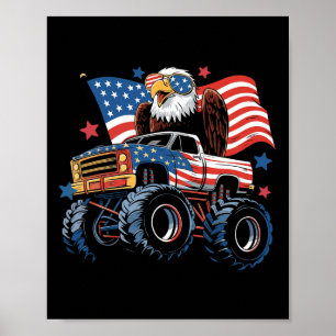 Affiche Drapeau américain 4 juillet Monster Truck Bald Eag