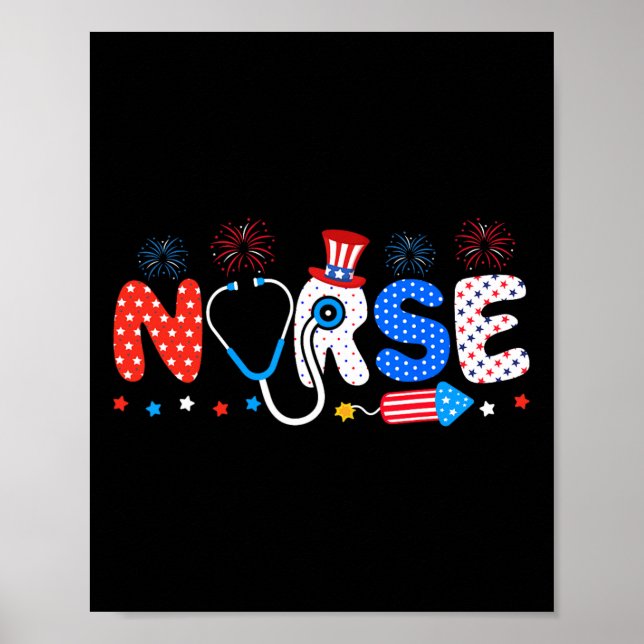 Affiche Drapeau américain 4 juillet soins infirmiers Steth (Devant)
