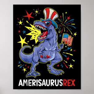 Affiche Drapeau américain 4 juillet T Rex Dinosaur Amerisa