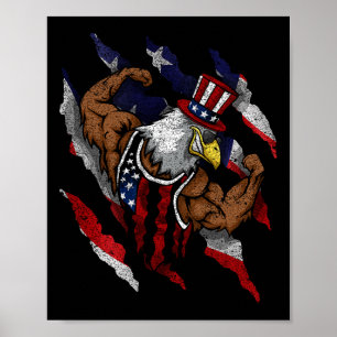Affiche Drapeau Américain Aigle Chauve Musclé Vélo Flexion