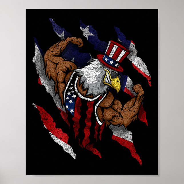 Affiche Drapeau Américain Aigle Chauve Musclé Vélo Flexion (Devant)