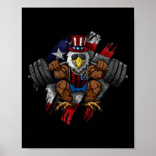 Affiche Drapeau Américain Aigle Chauve Musclé Vélo Flexion