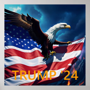 Affiche Drapeau américain Aigle TRUMP 2024