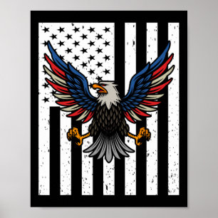 Affiche Drapeau américain Aigles 4 juillet 1776 Liberté In