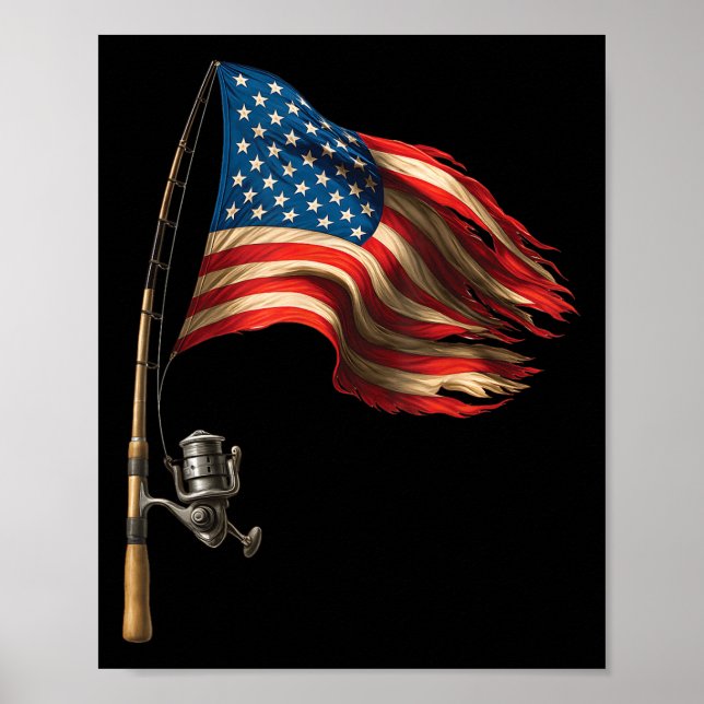 Affiche Drapeau Américain Amateurs de pêche Pêcheur Funny  (Devant)