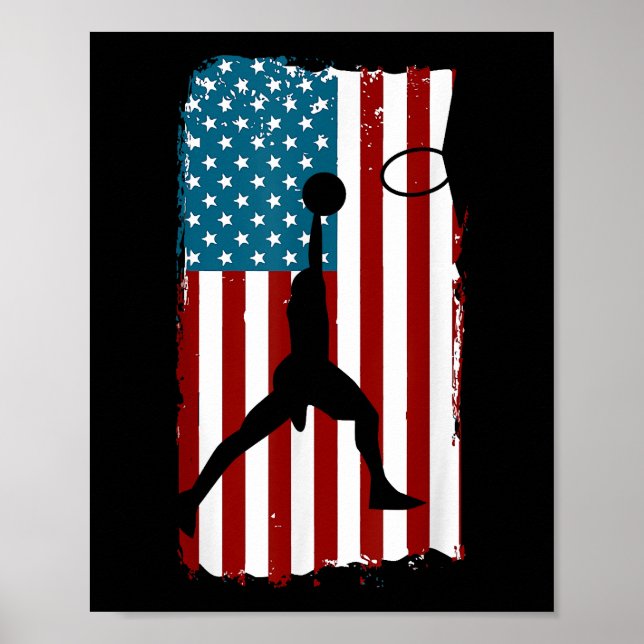 Affiche Drapeau américain américain Basket-ball Athlète pa (Devant)