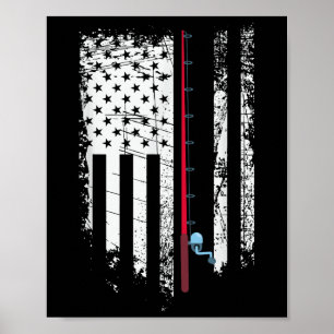 Affiche Drapeau Américain Avec Canne à Pêche - Pêcheur Pat