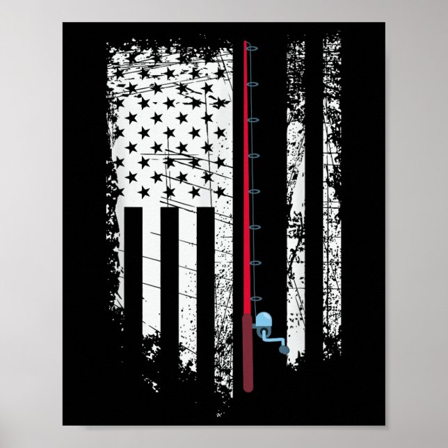 Affiche Drapeau Américain Avec Canne à Pêche - Pêcheur Pat (Devant)