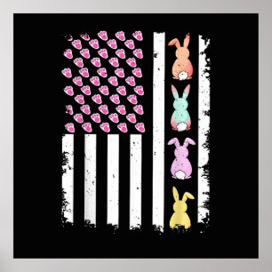 Affiche Drapeau américain avec lapin pour le jour de Pâque