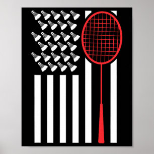 Affiche Drapeau Américain Avec Navettes Drôle Badminton T
