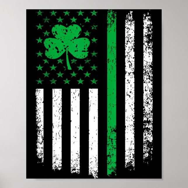 Affiche Drapeau américain avec trèfles pour la saint patri (Devant)