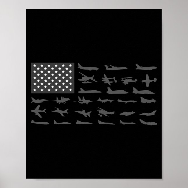 Affiche Drapeau américain avion aviation patriotique pilot (Devant)