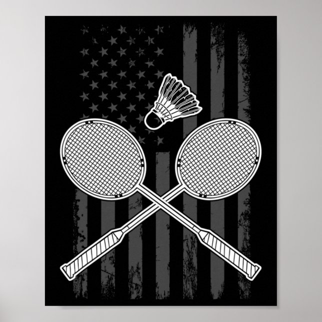 Affiche Drapeau Américain Badminton Et Navette (Devant)