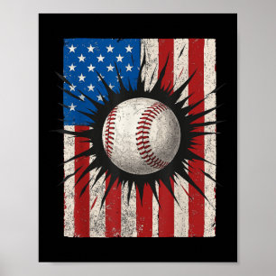 Affiche Drapeau Américain Baseball 4 Juillet Usa Patriotiq