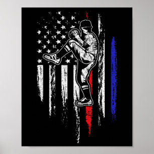 Affiche Drapeau Américain Baseball Lanceur Usa Lancement 4