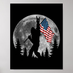 Affiche Drapeau Américain Bigfoot Sasquatch Patriotique 4è
