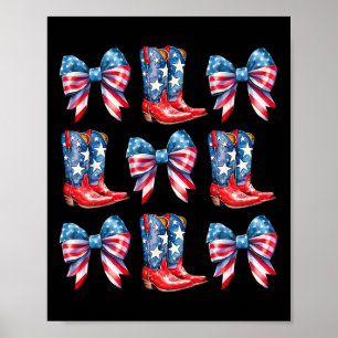 Affiche Drapeau Américain Boots Et Bows 4 juillet Cowgirl