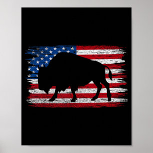 Affiche Drapeau Américain Buffalo Patriotique Rétro Bison