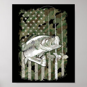 Affiche Drapeau américain Camo B Pêche au poisson (sur Ck)