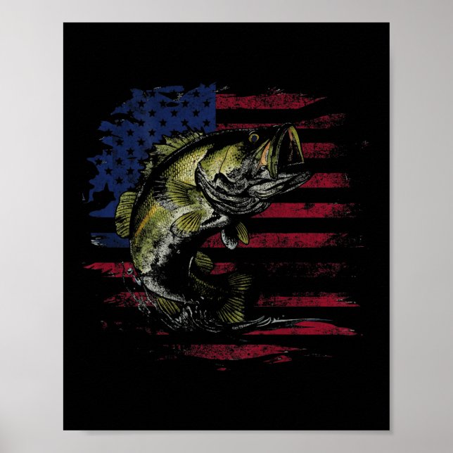 Affiche Drapeau Américain Camo B Poisson Pêche Pêcheur (su (Devant)