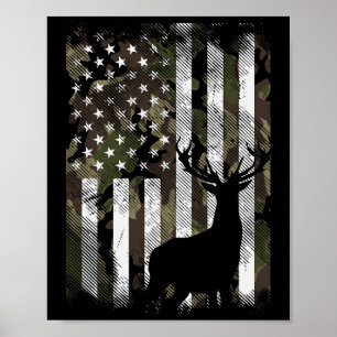 Affiche Drapeau américain camouflage cerf élan buck chasse