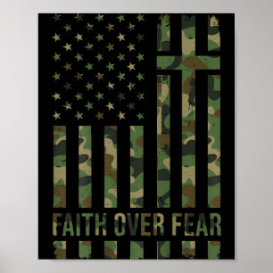 Affiche Drapeau américain camouflage Foi sur la peur chrét
