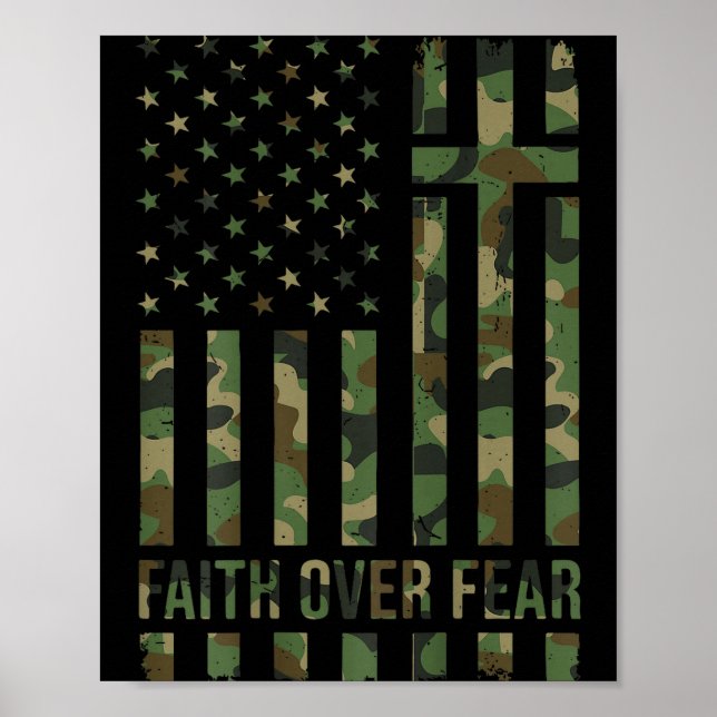 Affiche Drapeau américain camouflage Foi sur la peur chrét (Devant)