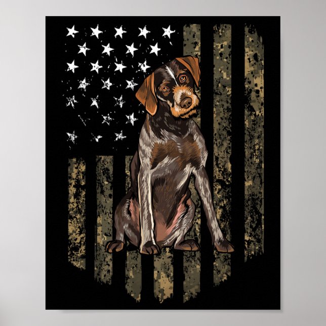 Affiche Drapeau américain camouflage German Wirehaired Poi (Devant)
