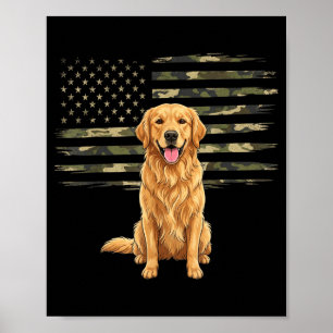 Affiche Drapeau américain camouflage Golden Retriever 4 ju