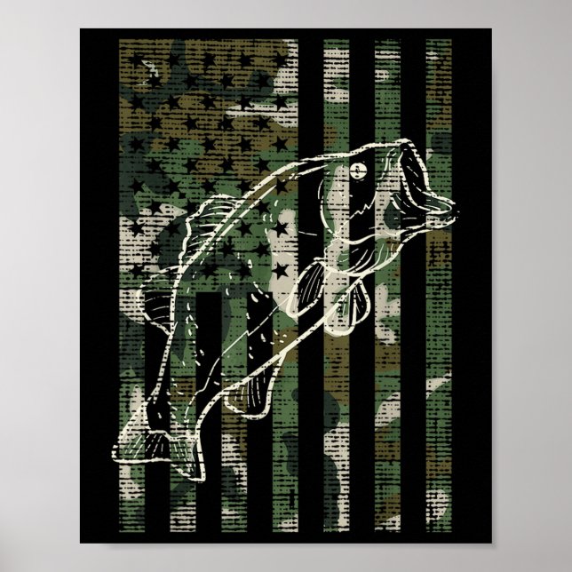 Affiche Drapeau américain camouflage pêche poisson B pêche (Devant)