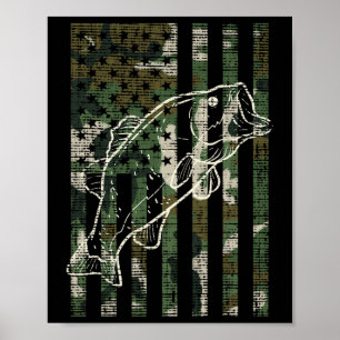 Affiche Drapeau américain camouflage pêche poisson B pêche