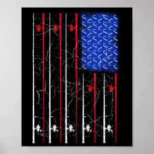 Affiche Drapeau américain canne à pêche haut