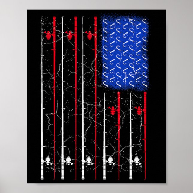 Affiche Drapeau américain canne à pêche haut  (Devant)