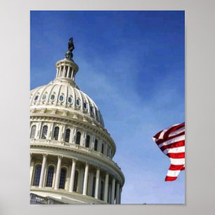 Affiche Drapeau américain & Capitole des États-Unis Fierté