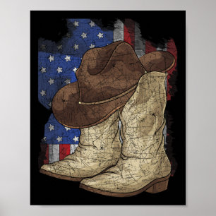 Affiche Drapeau américain Casquette Cowboy Bottes de Cowbo