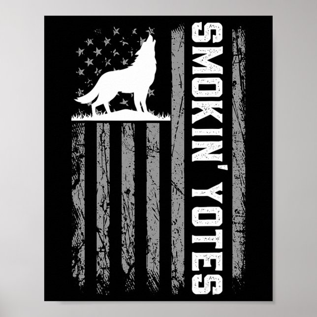 Affiche Drapeau américain Chasse au coyote Yotes fumeur 4  (Devant)