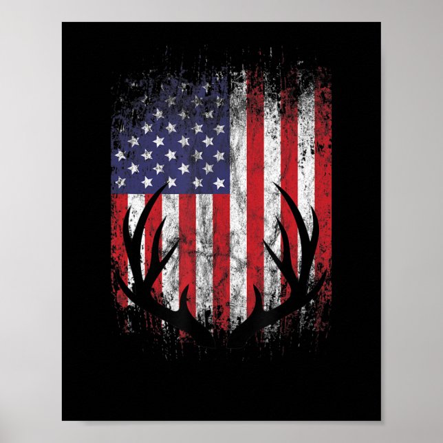 Affiche Drapeau américain Chasse aux cerfs Buck Antlers (Devant)