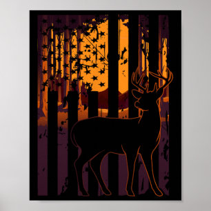Affiche Drapeau américain Chasse aux cerfs Cadre Soleil Dr