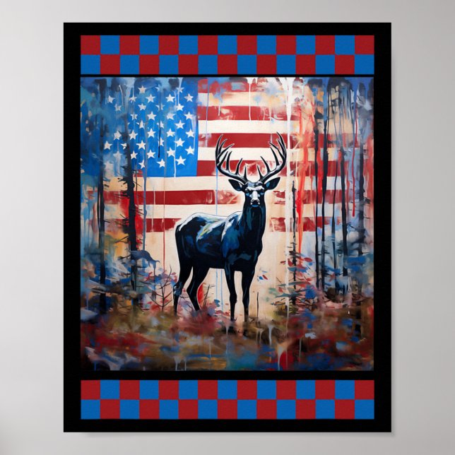 Affiche Drapeau américain chasse Jungle Lover Camo Deer Ar (Devant)