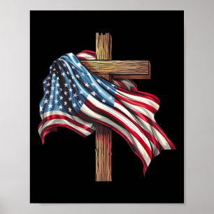 Affiche Drapeau américain Christian Cross Jesus 4 juillet 