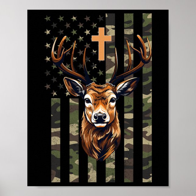 Affiche Drapeau américain Christian Deer Hunting Camo (Devant)
