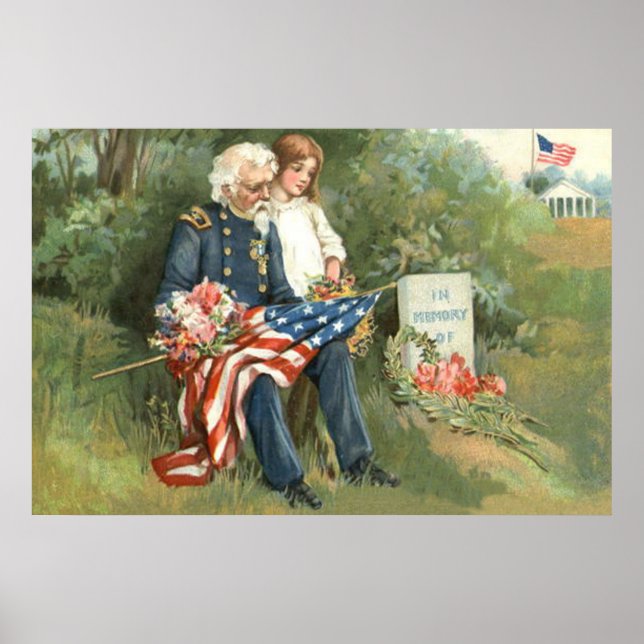 Affiche Drapeau américain Cimetière de Wreath Fleurs de To (Devant)