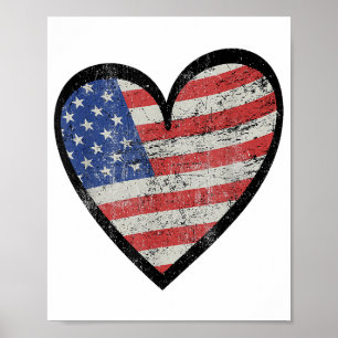 Affiche Drapeau Américain Cœur Rouge Blanc Bleu Mignon 4 J